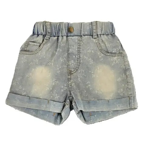 Light Wash Floral Printed Denim Shorts