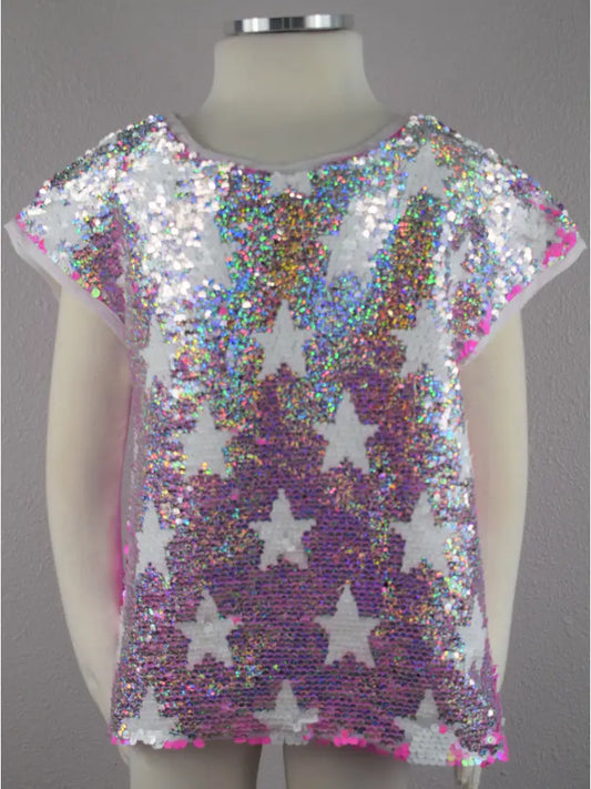 Fuchsia Flip Sequin Star Top