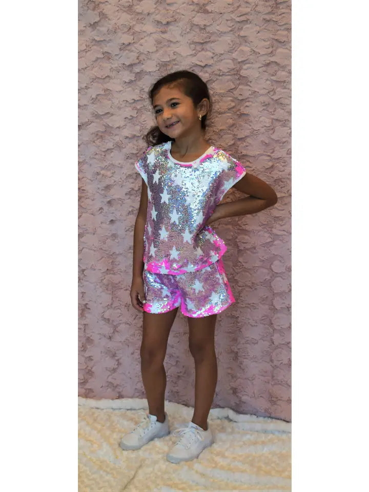 Fuchsia Flip Sequin Star Top