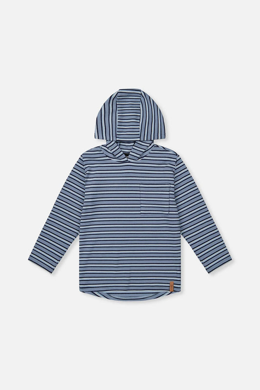 Deux par Deux Striped Brushed Jersey Hooded T-Shirt Blue And White