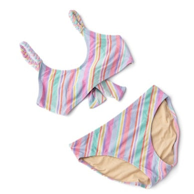 Shimmer Diagonal Stripe Girls Tie Back Bikini