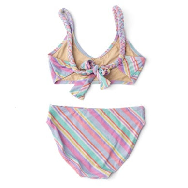 Shimmer Diagonal Stripe Girls Tie Back Bikini
