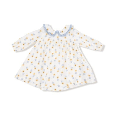 Western Sunflower - Peter Pan Collar Dress With Eyelet Trim And Ribbed Leggings