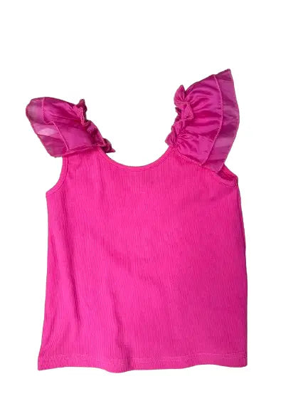 Fuchsia Ruffle Sleeve and Back Tank
