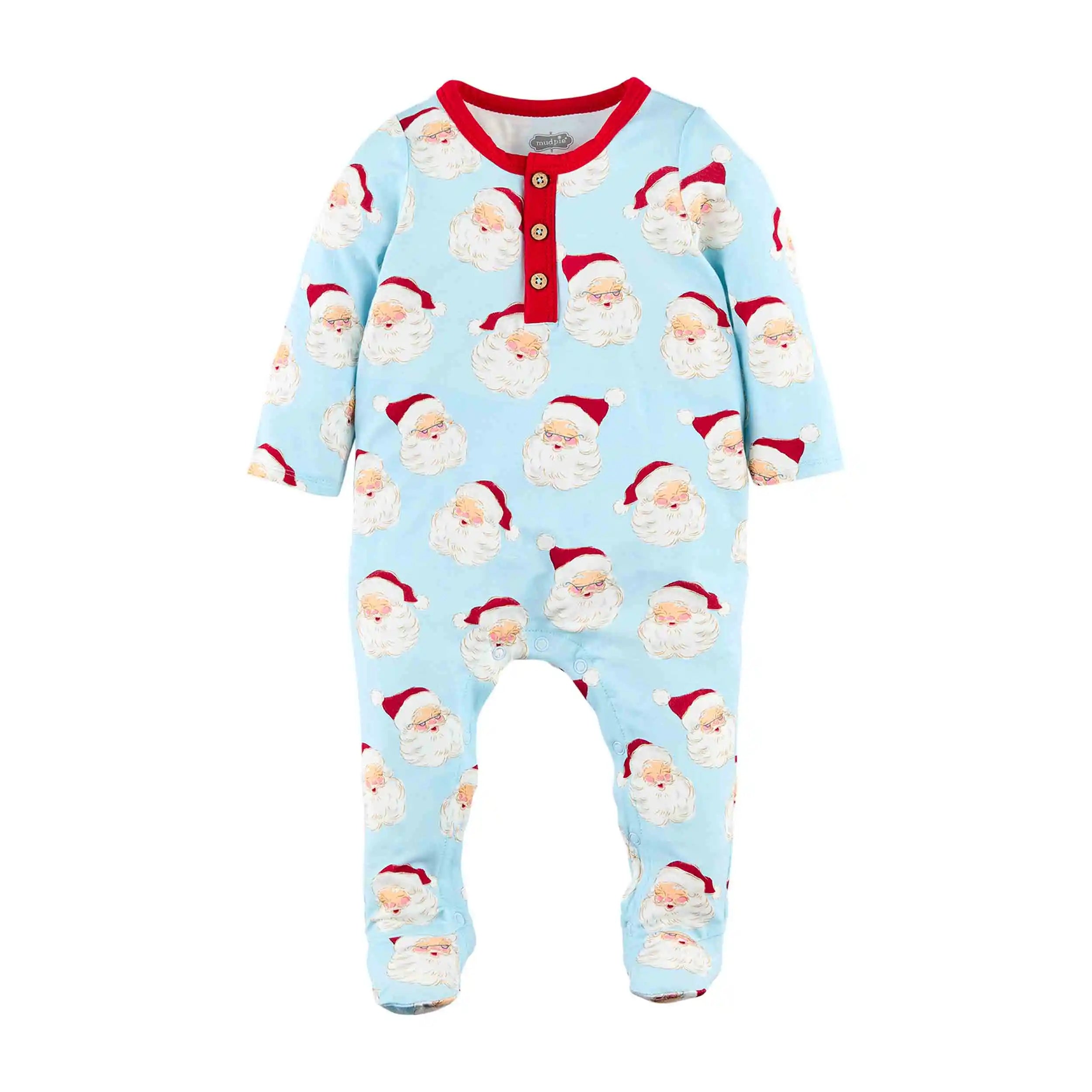 Blue Vintage Santa Sleeper Baby and Me Boutique