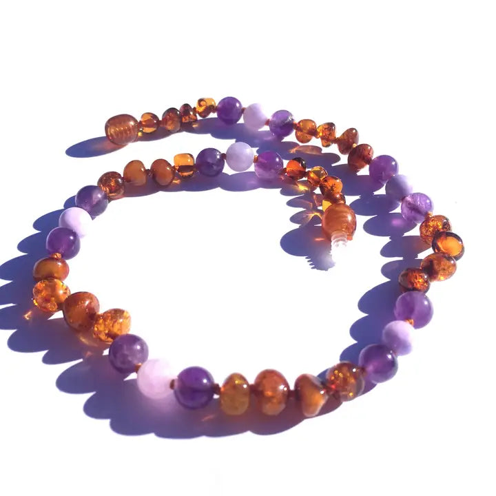 Amber & Gemstone Necklace - Violet