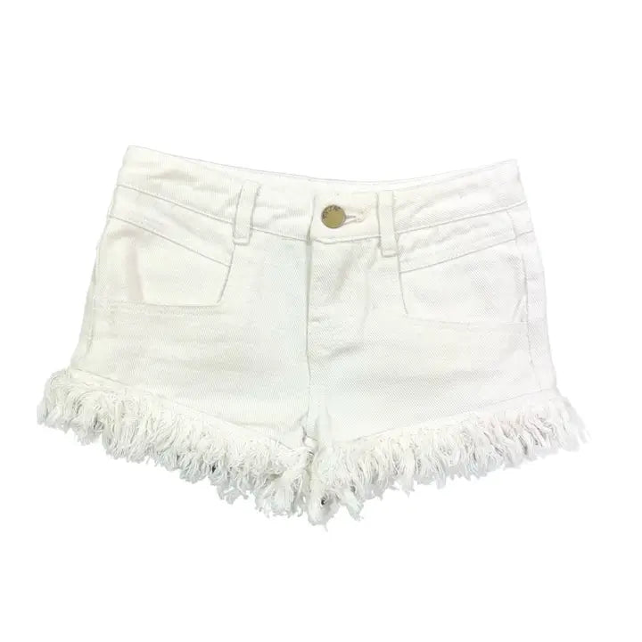 Frayed Hem Colored Denim Shorts