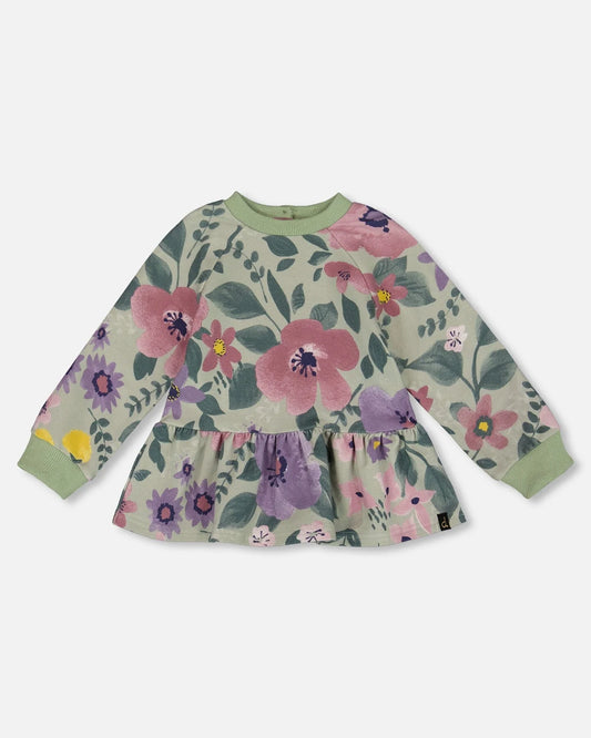 Stretch Fleece Sweatshirt Sage Floral and Legging Set