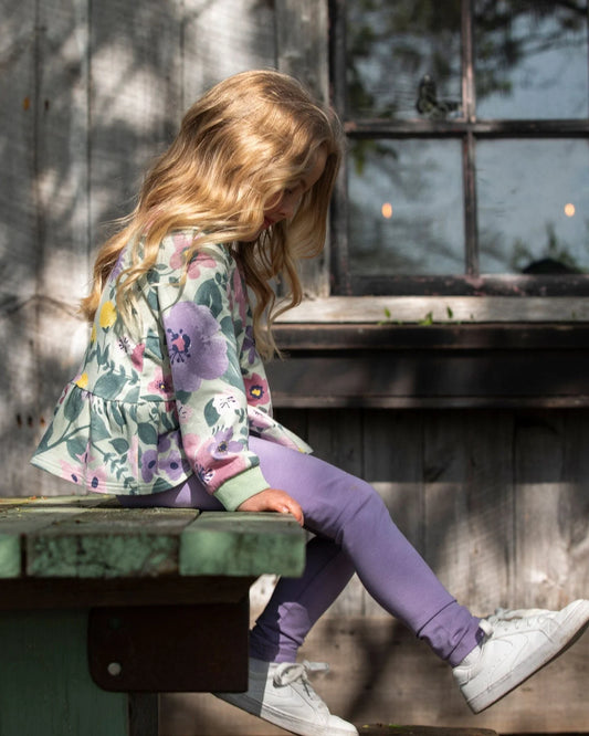 Stretch Fleece Sweatshirt Sage Floral and Legging Set