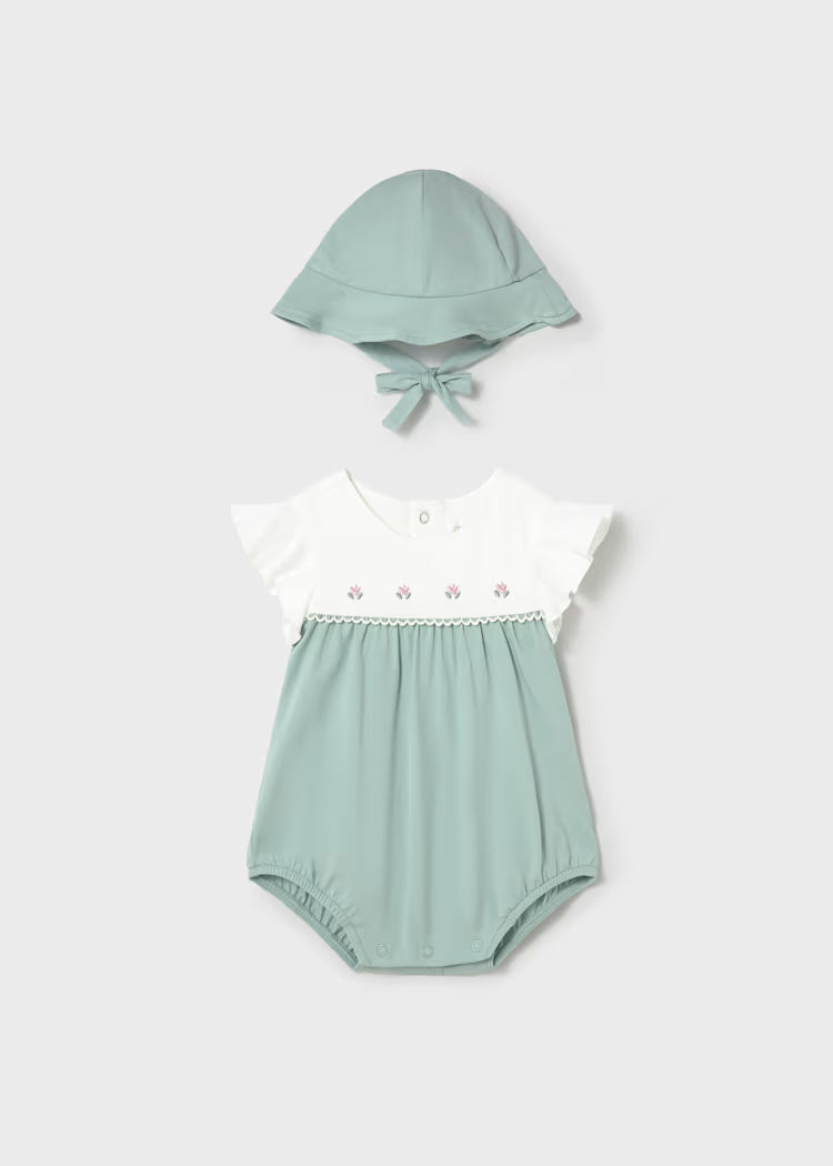 Mayoral 1602 Newborn Girl Floral Romper with Hat