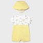 Mayoral 1607 Newborn Boy Romper with Hat and Faux Dungaree
