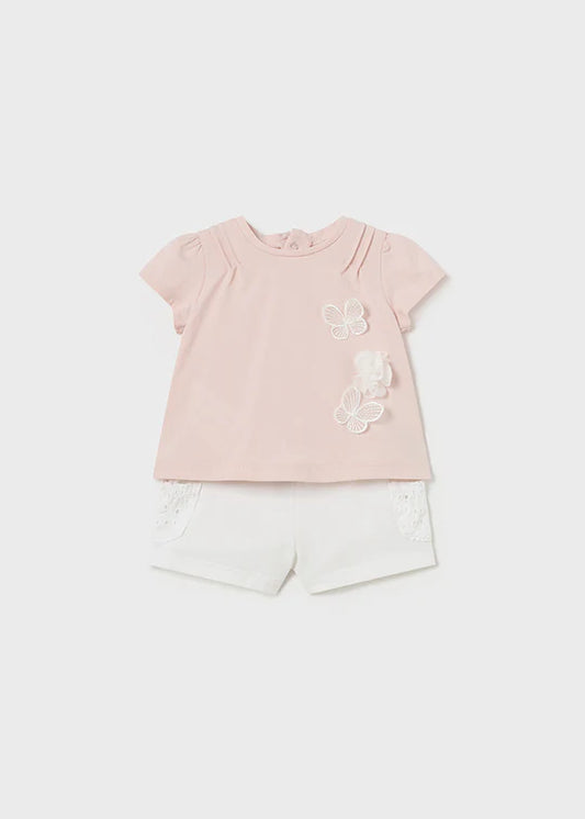 Nude Tee with White Pocket Shorts