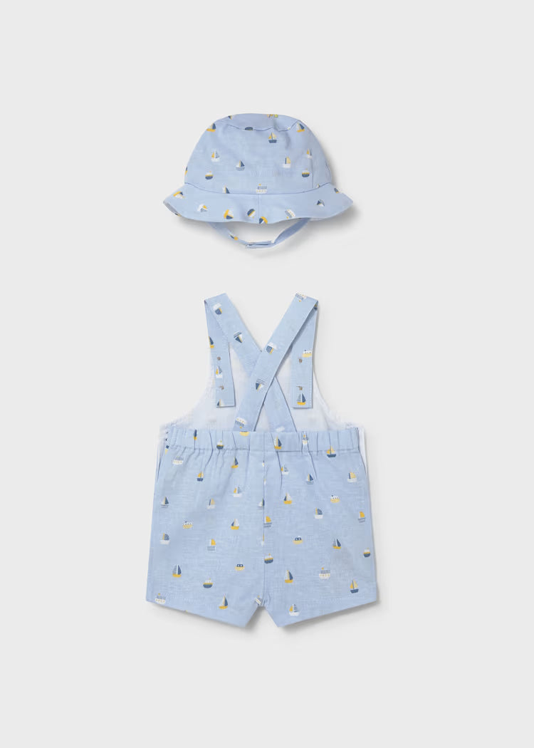 Mayoral 1611 Newborn Boy Printed Dungaree and Hat Set