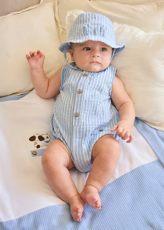 Mayoral 1614 Newborn Boy Printed Romper with Hat Set