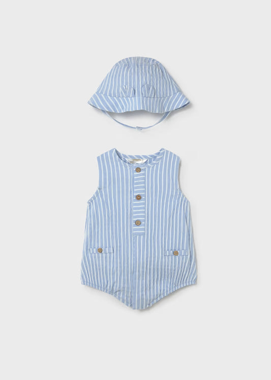 Mayoral 1614 Newborn Boy Printed Romper with Hat Set