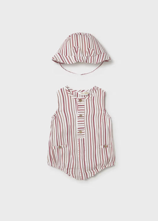 Mayoral 1614 Newborn Boy Printed Romper with Hat Set