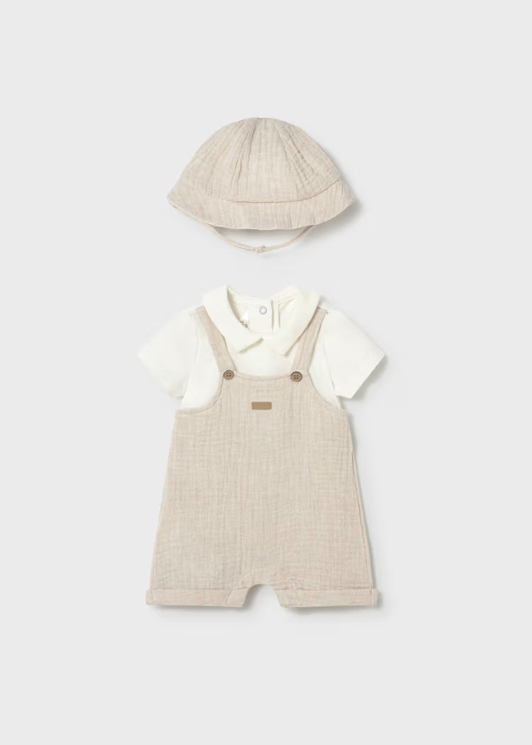 Mayoral 1651 Newborn Boy Dungaree with Hat Set