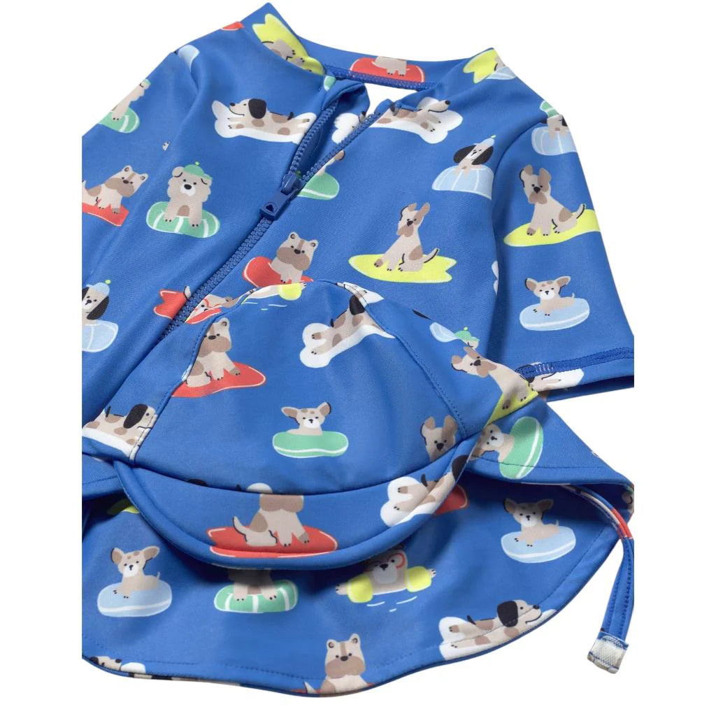 Puppy Print Rashguard One Piece and Matching Hat