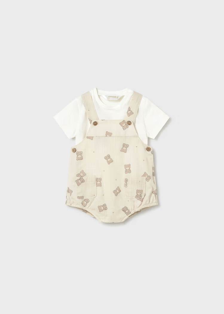Mayoral 1621 Newborn Boy Printed Dungaree with T-shirt Set