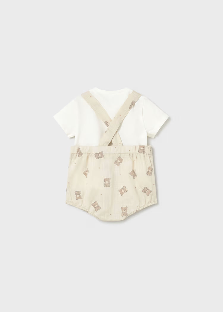 Mayoral 1621 Newborn Boy Printed Dungaree with T-shirt Set