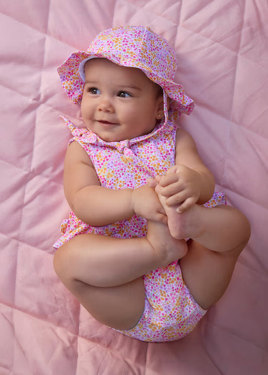 Mayoral 1632 Newborn Girl Printed Romper with Hat Set