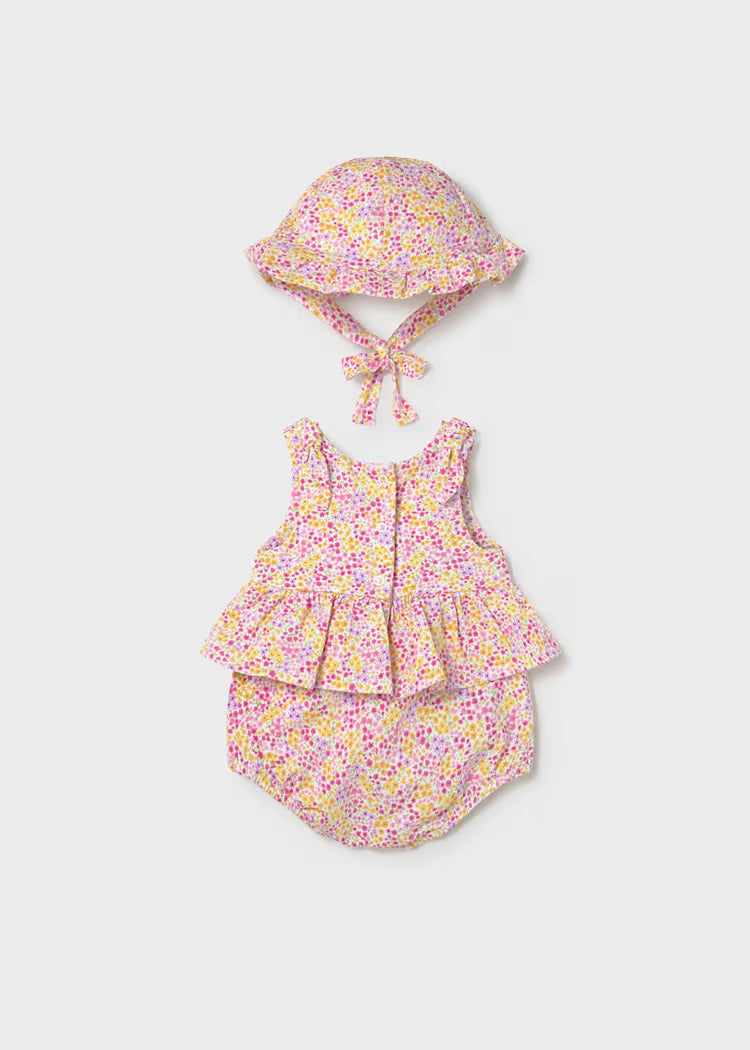 Mayoral 1632 Newborn Girl Printed Romper with Hat Set