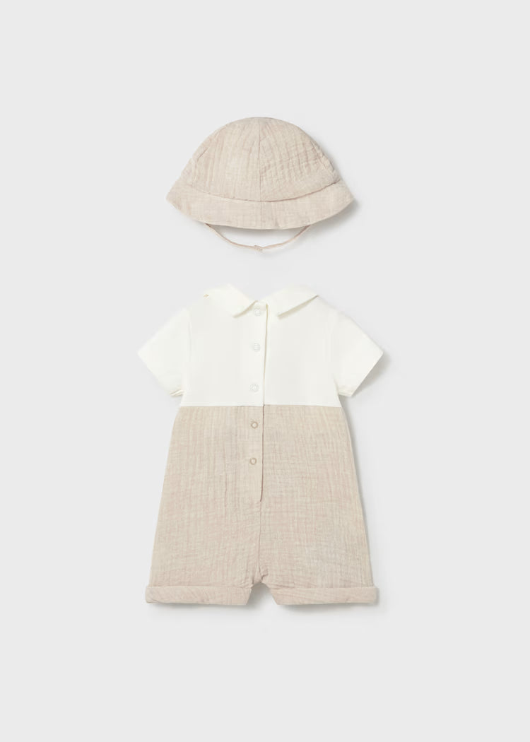 Mayoral 1651 Newborn Boy Dungaree with Hat Set
