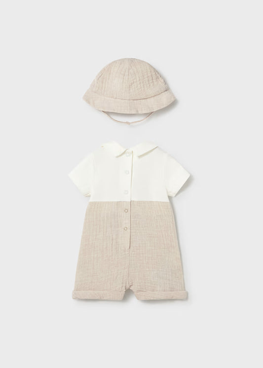 Mayoral 1651 Newborn Boy Dungaree with Hat Set