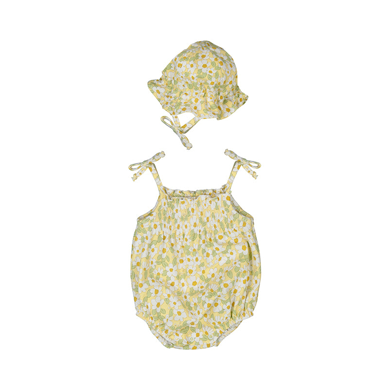 Sunny Daisy Smocked Bubble with Hat