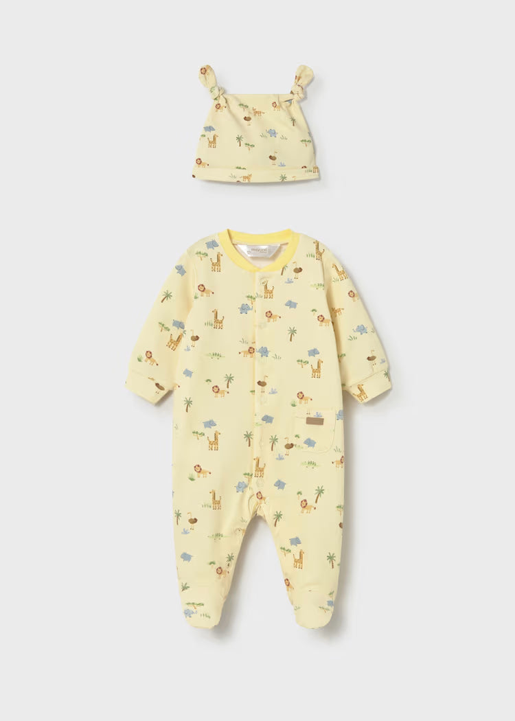 Mayoral 1717 Newborn Boy Printed One-Piece with Hat