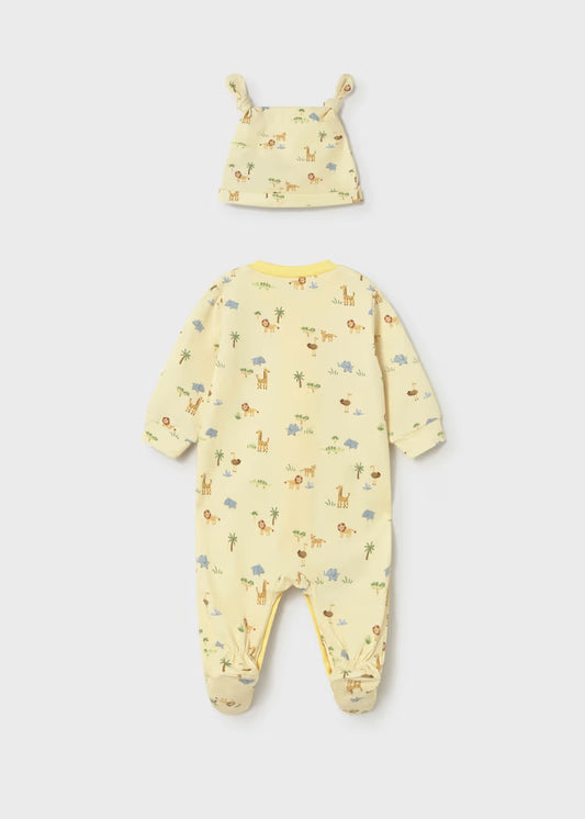 Mayoral 1717 Newborn Boy Printed One-Piece with Hat