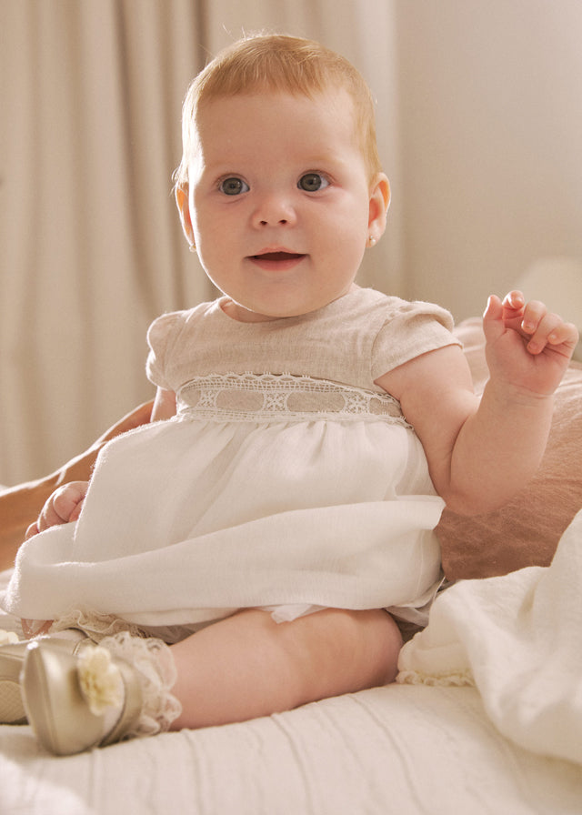 Khaki and White Linen Dress