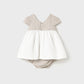 Khaki and White Linen Dress