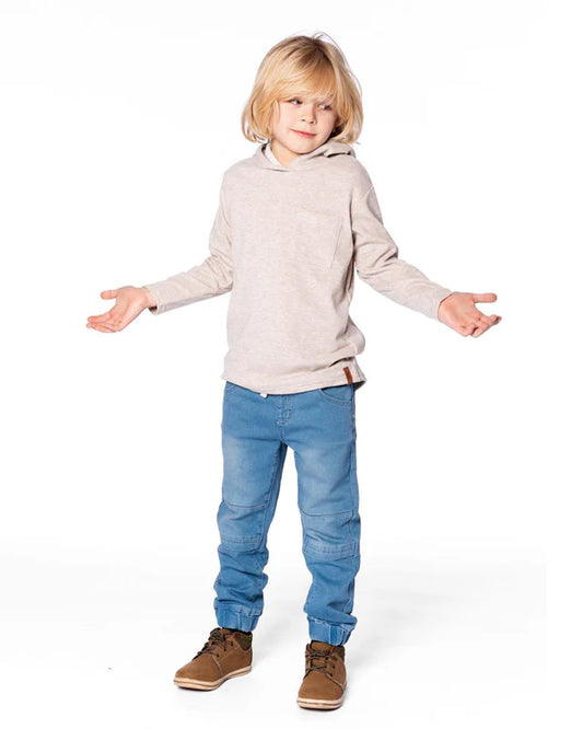 Long Sleeve Super Soft Brushed Jersey Hooded Tee Heather Beige