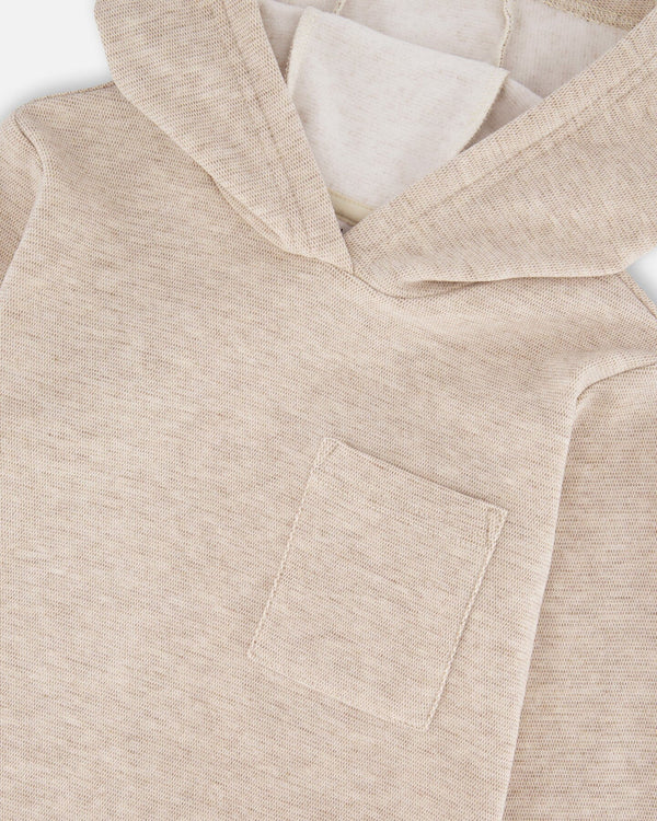 Long Sleeve Super Soft Brushed Jersey Hooded Tee Heather Beige