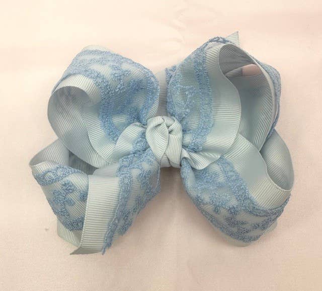 Grosgrain & Lace Layered Hair Bows on Alligator Clip