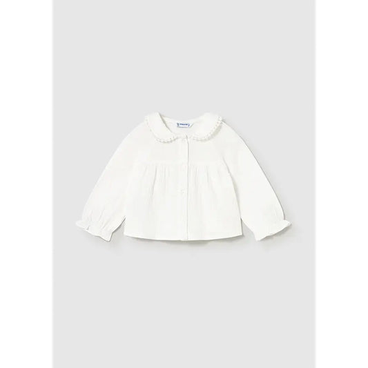 Mayoral 2114 Natural Baby Girl Button Up Collard Shirt