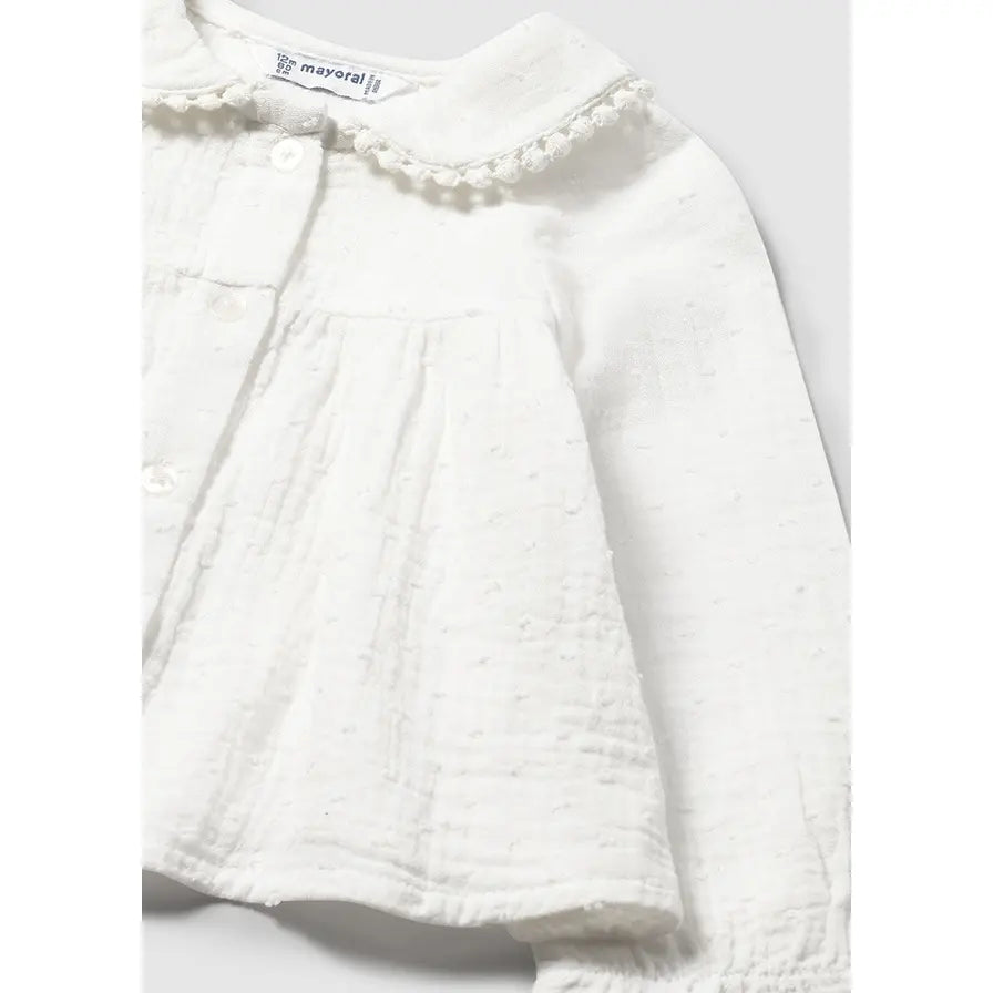 Mayoral 2114 Natural Baby Girl Button Up Collard Shirt