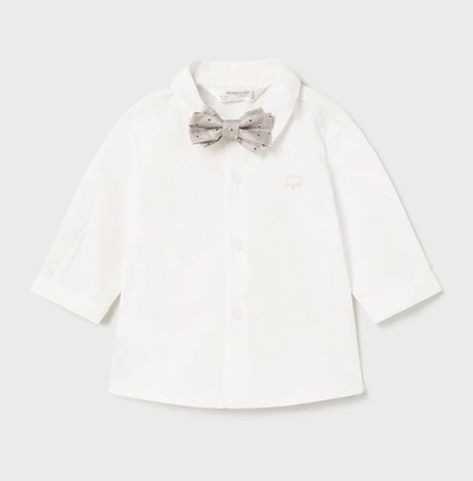 White Button Shirt up and Bowtie Set