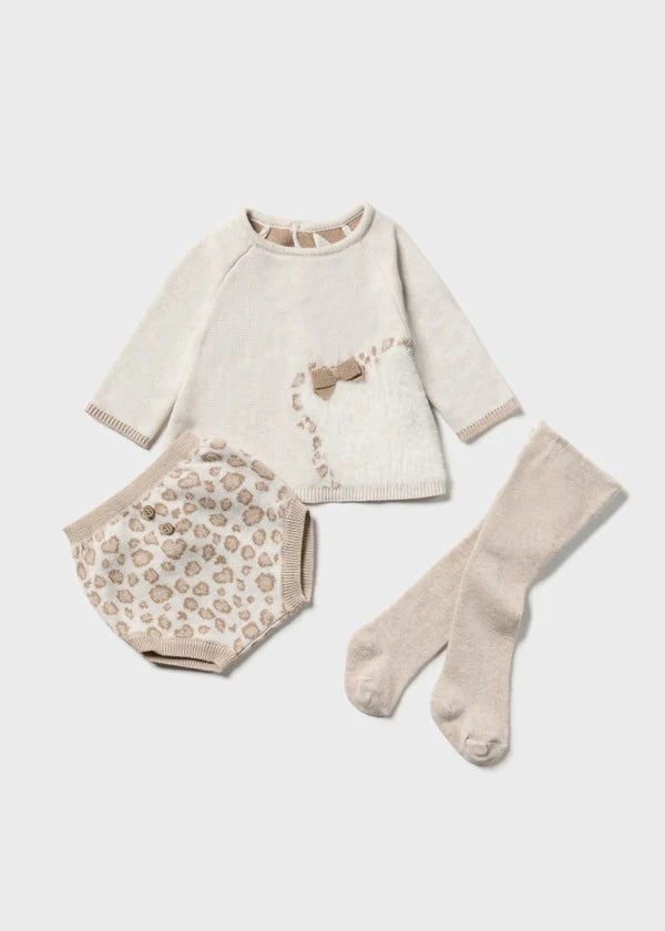 3pc Sweater Knit Set Cream Leopard