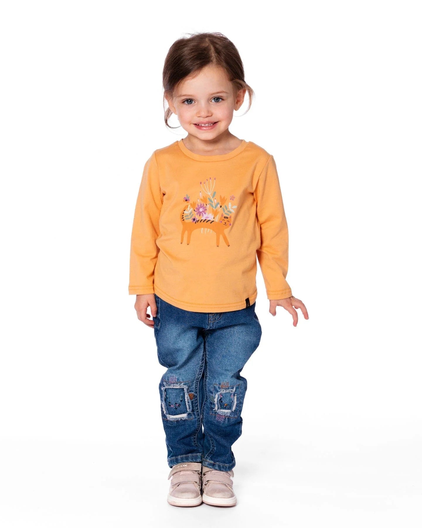 Organic Cotton T-Shirt Golden Yellow With Cat