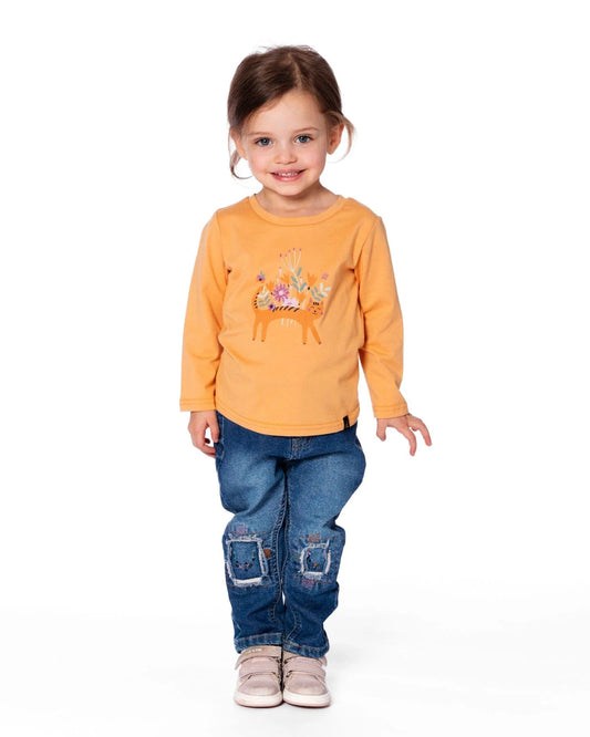 Organic Cotton T-Shirt Golden Yellow With Cat