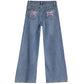 Tractr 23264 Bow Embroidery Wide Leg Jean