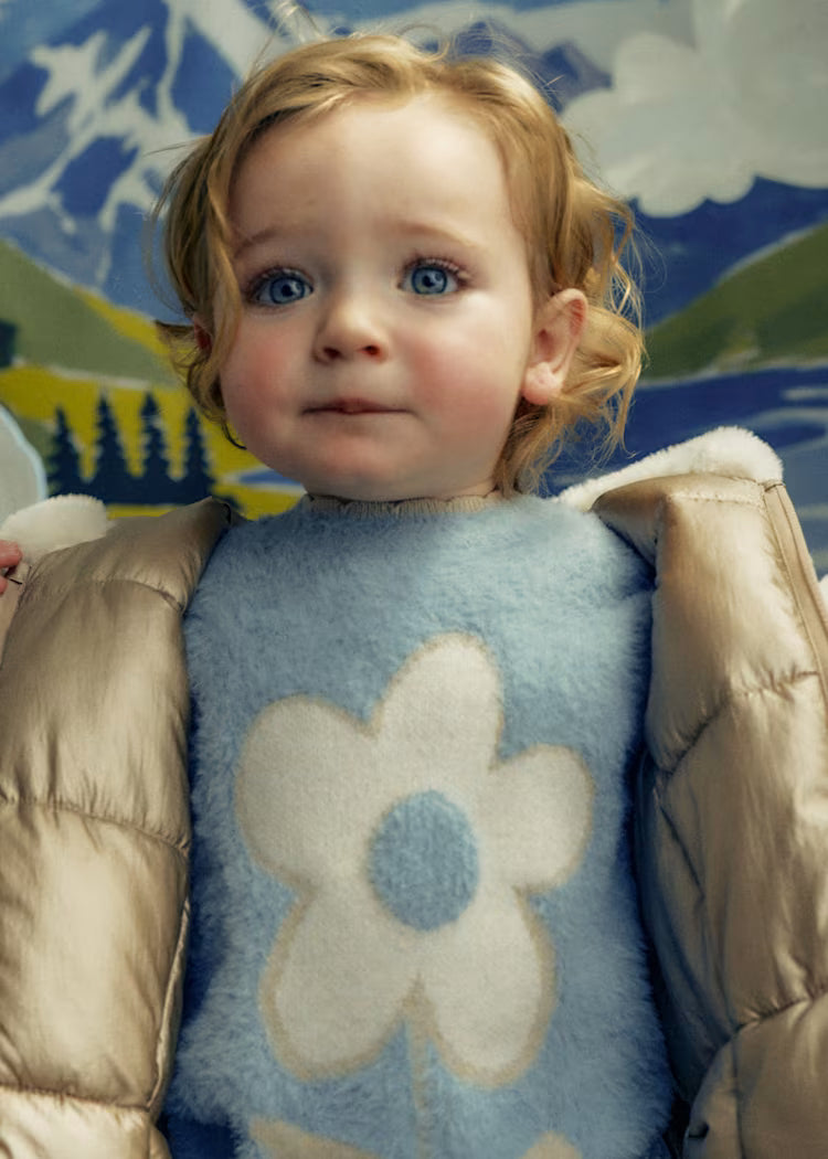 Mayoral 2383 Blue Flower Fuzzy Sweater