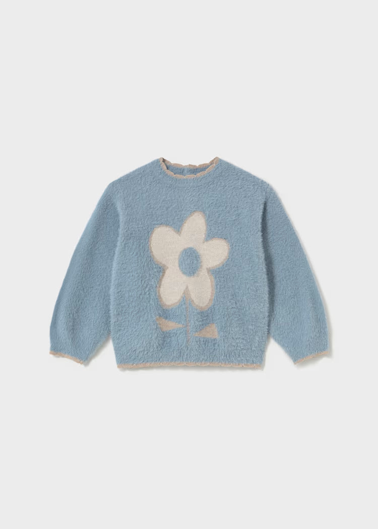 Mayoral 2383 Blue Flower Fuzzy Sweater