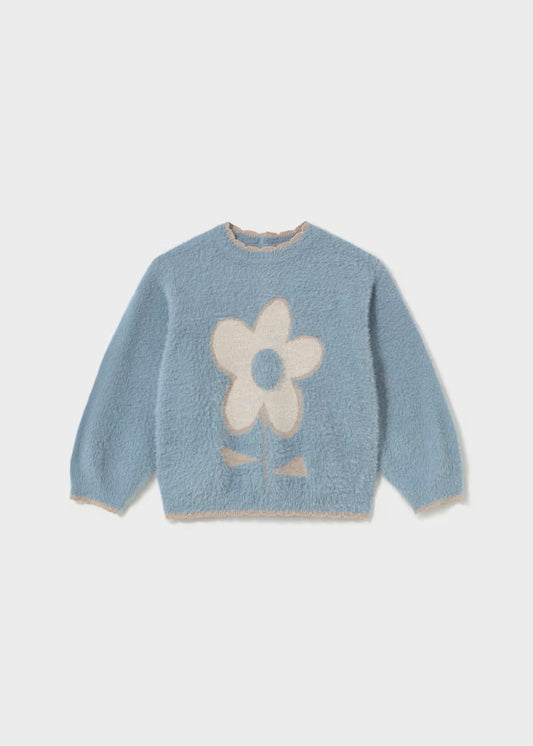Mayoral 2383 Blue Flower Fuzzy Sweater