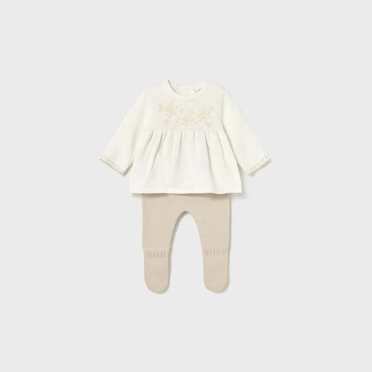 Mayoral 2553 Baby Girls Pants and Sweater Set - Soy