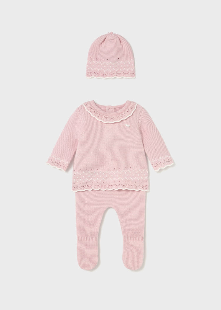 Mayoral 2556 Newborn Girl Pink 3-Piece Knit Set