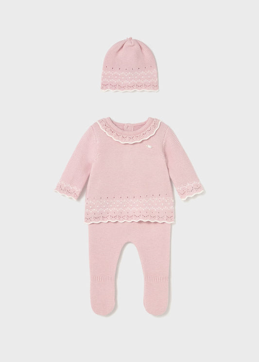 Mayoral 2556 Newborn Girl Pink 3-Piece Knit Set