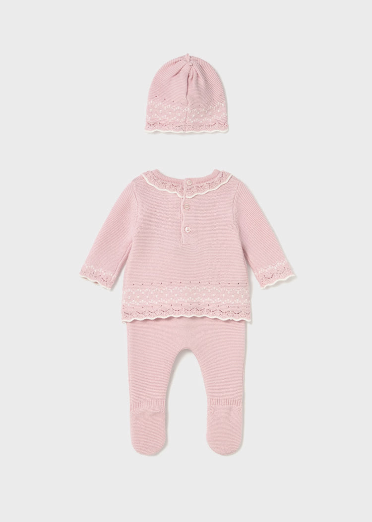 Mayoral 2556 Newborn Girl Pink 3-Piece Knit Set
